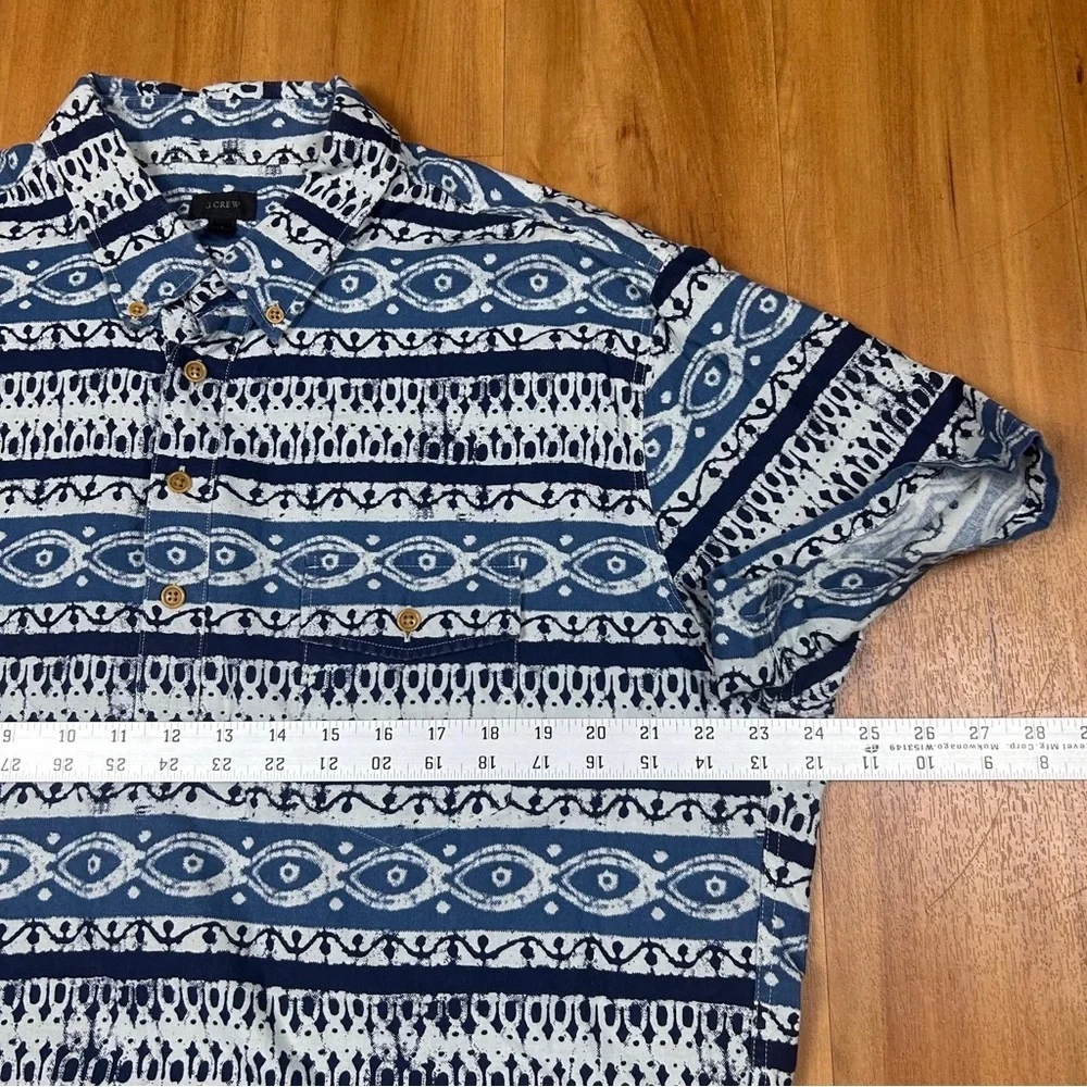 J Crew Blue Geometric‎ Shirt XL Short Sleeve Casual Summer Button Up Mens